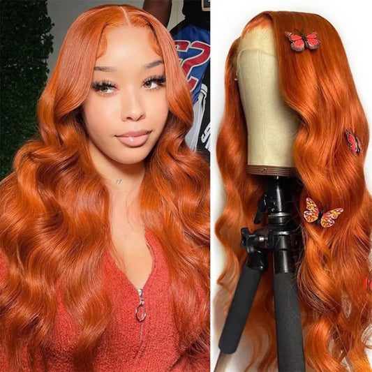 200Density 350 Ginger Orange 30inch Lace Front Wig Human Hair Wigs 13x4 HD Lace Frontal Curly Wig For  Woman