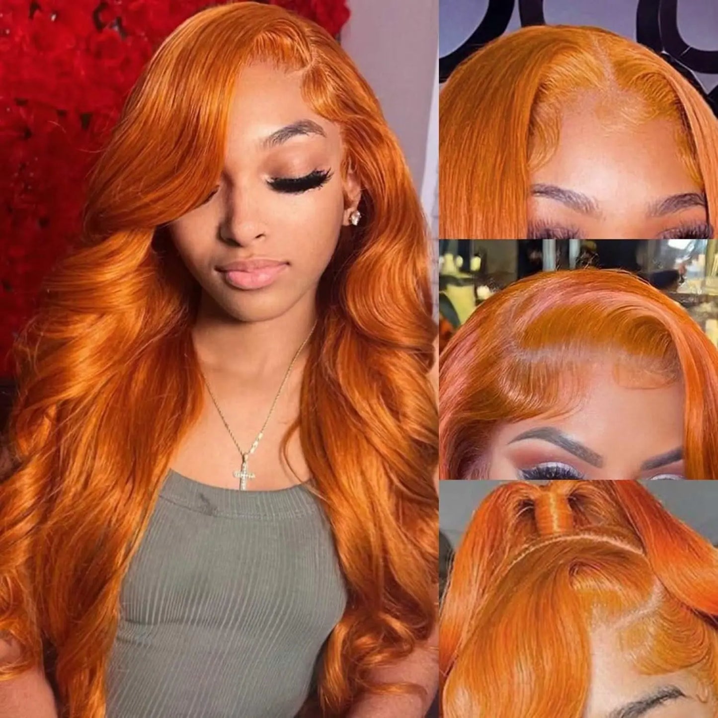 200Density 350 Ginger Orange 30inch Lace Front Wig Human Hair Wigs 13x4 HD Lace Frontal Curly Wig For  Woman