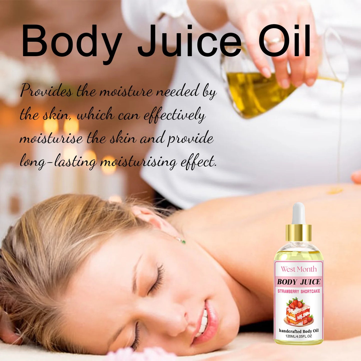 West&Month 120ml Body Juice Massage Oil Strawberry Serum Body Drops Oil Moisturize Body Smooth Aromatherapy Glow Relieve Dry