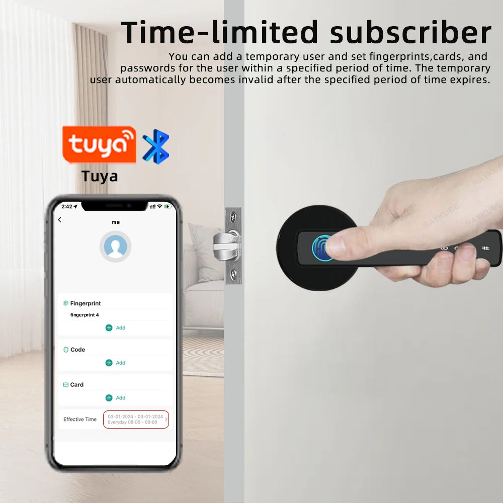 RAYKUBE US Free Delivery Tuya BLE Smart Fingerprint Door Lock Electronic Lock