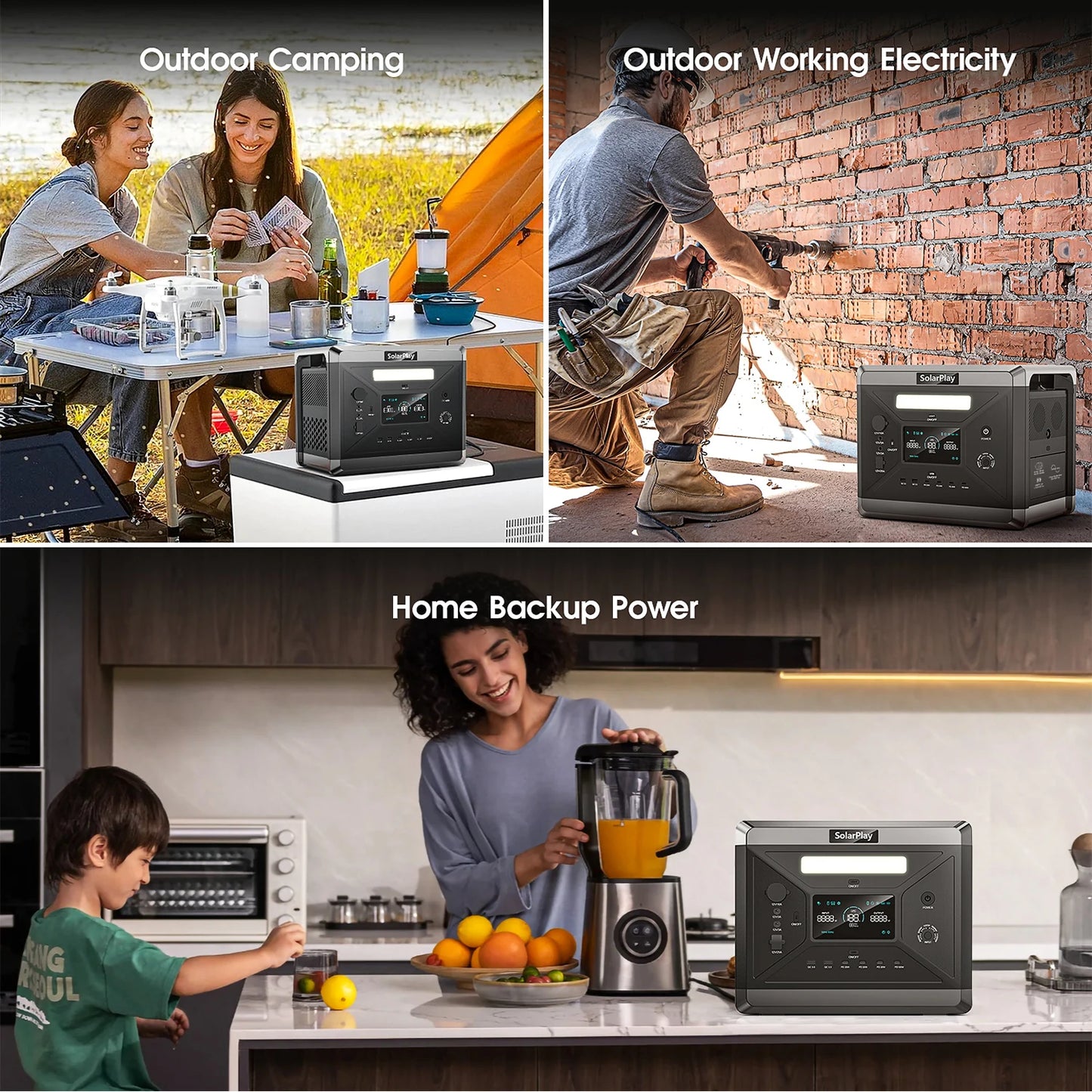 SOLARPLAY Q2501 Portable Power Station 2160WH LiFePO4 Battery with 2400W (4800W Peak)