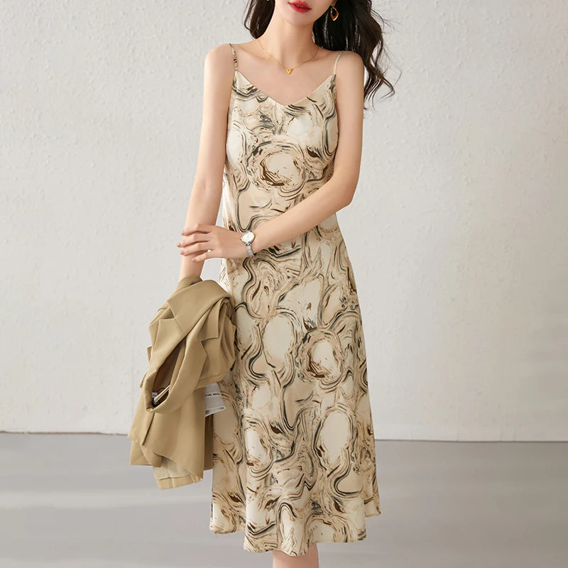 SENTUBILA Midi Print Slip Dresses Women 2025 Spring Summer Fashion Sundress Elegant