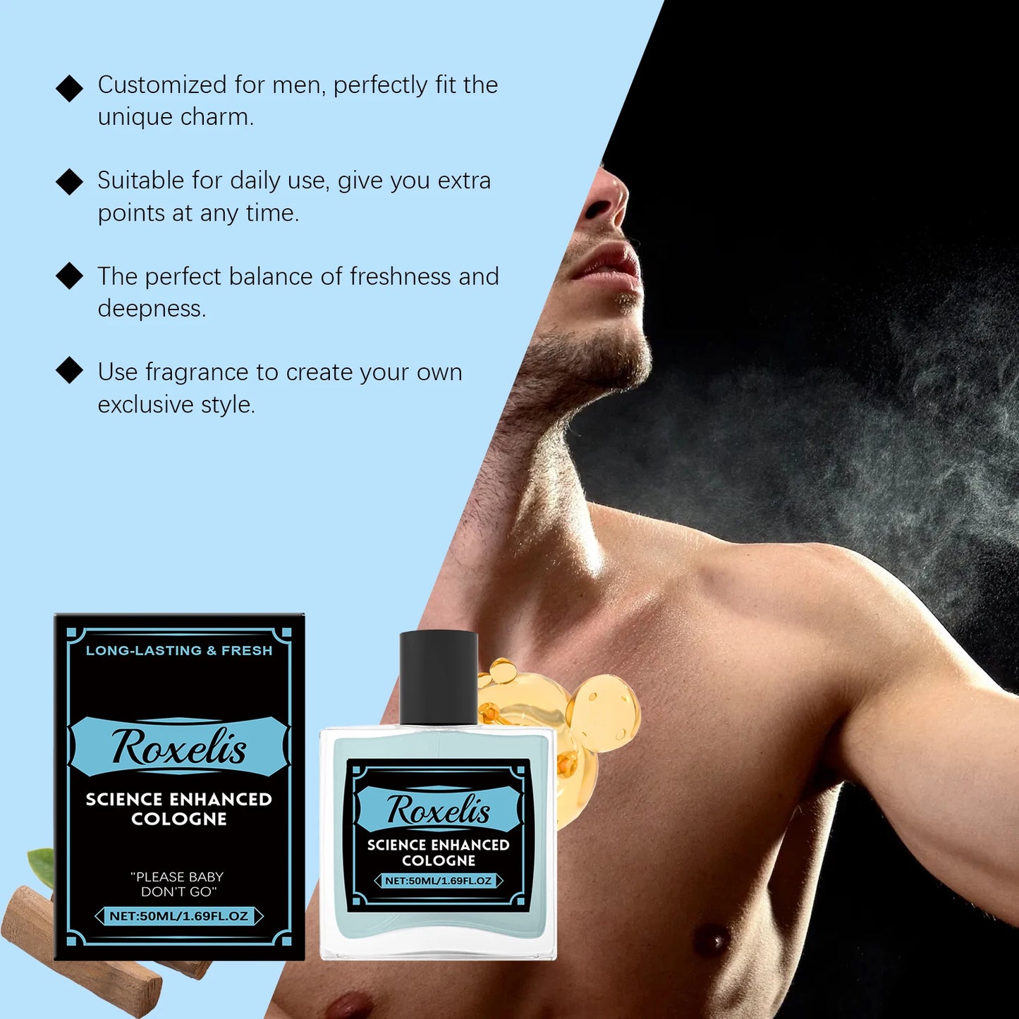 Roxelis 50ml Pheromone Cologne Perfume Mist Men Long Lasting Gentleman Charming Scent Refreshing