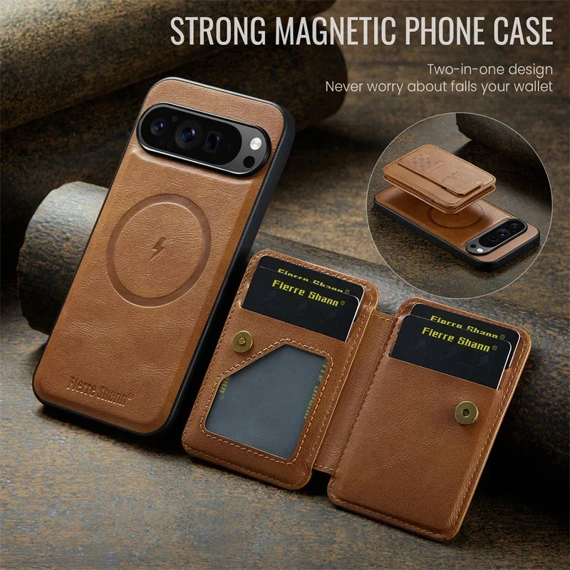 Magsafe Magnetic Leather Phone Case for Google Pixel 9 10 Pro XL 8 8A 8Pro 7 7Pro 7A Wallet Cards Slot Holder Pocket Cover