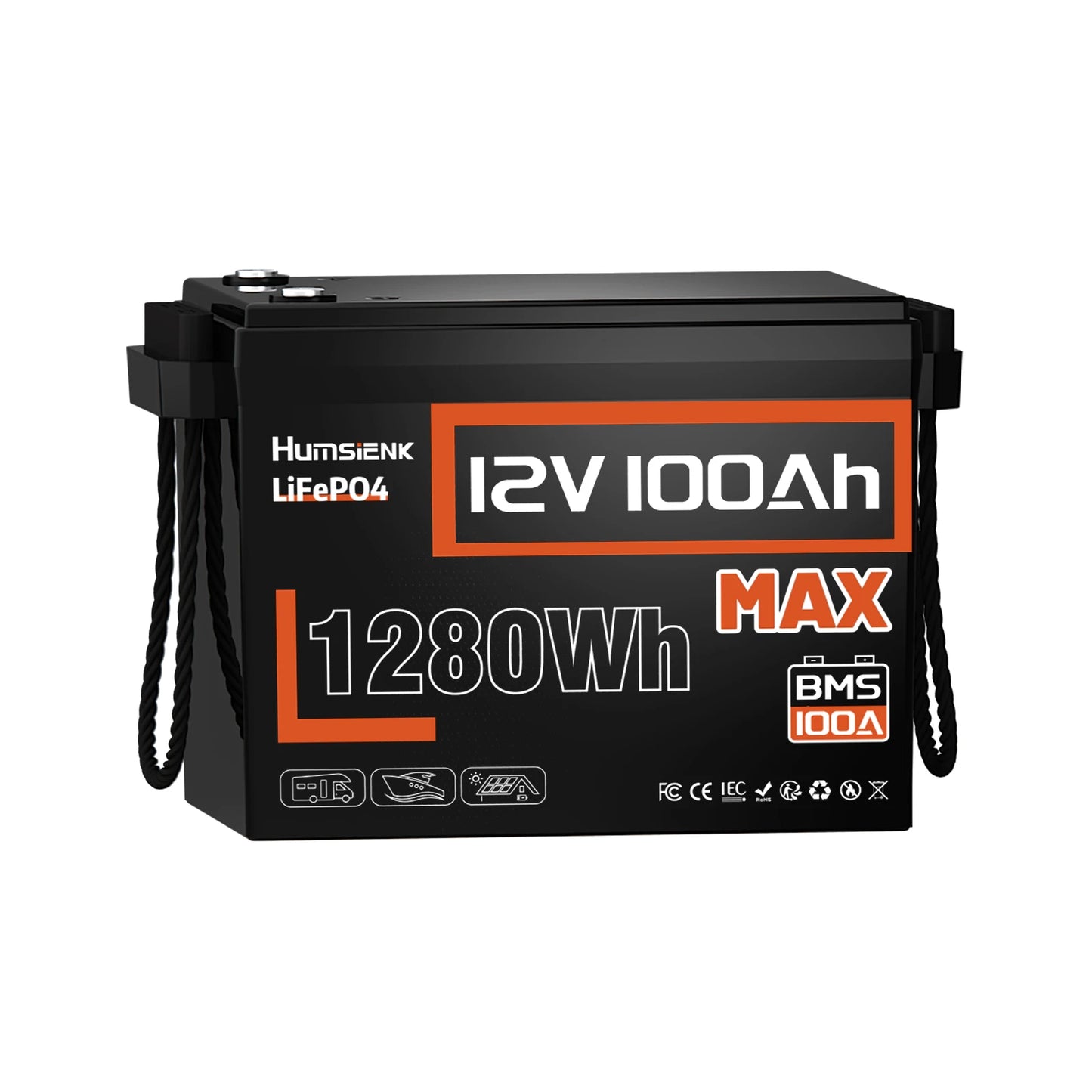 Humsienk LiFePO4 Lithium Battery 12V 100AH MAX With 100A BMS Protect Portable