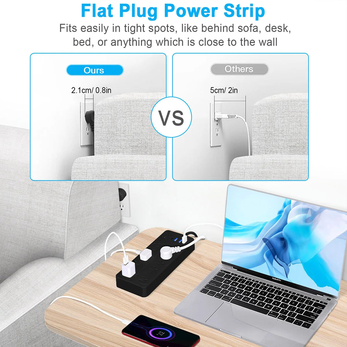 US Outlets 12 in 1 Power Strip Multitap Socket with Master Control Switch AC Extension Cord