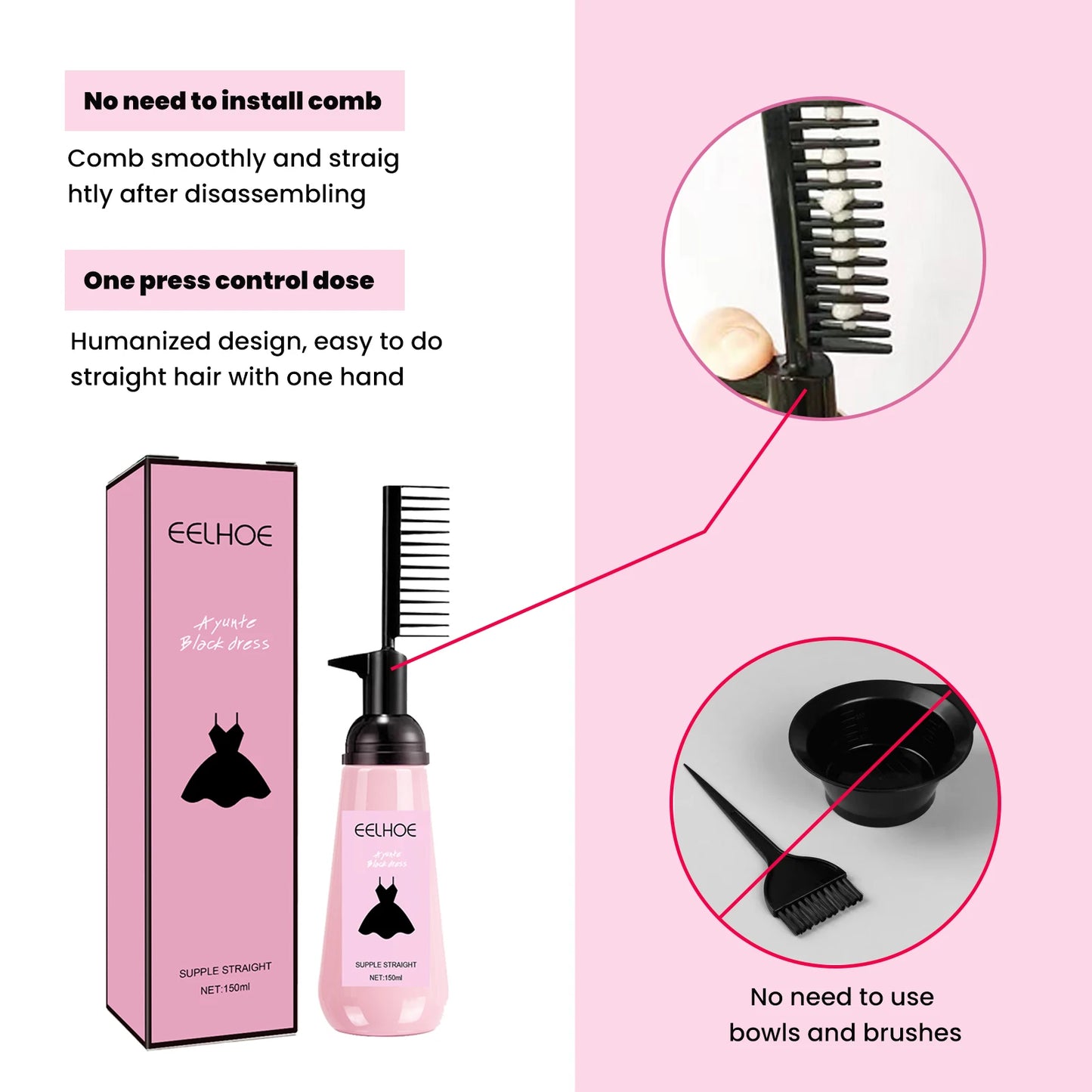 150ml Straightening Hair Care Cream With Hair Comb Straightening Cream for Smooth and Nourishing  Dry Hair