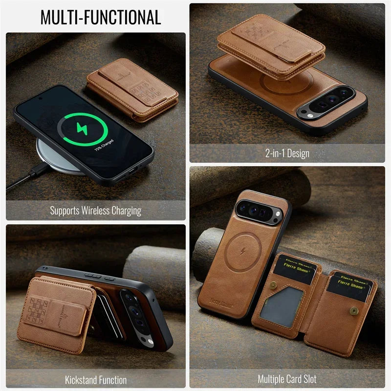 Magsafe Magnetic Leather Phone Case for Google Pixel 9 10 Pro XL 8 8A 8Pro 7 7Pro 7A Wallet Cards Slot Holder Pocket Cover