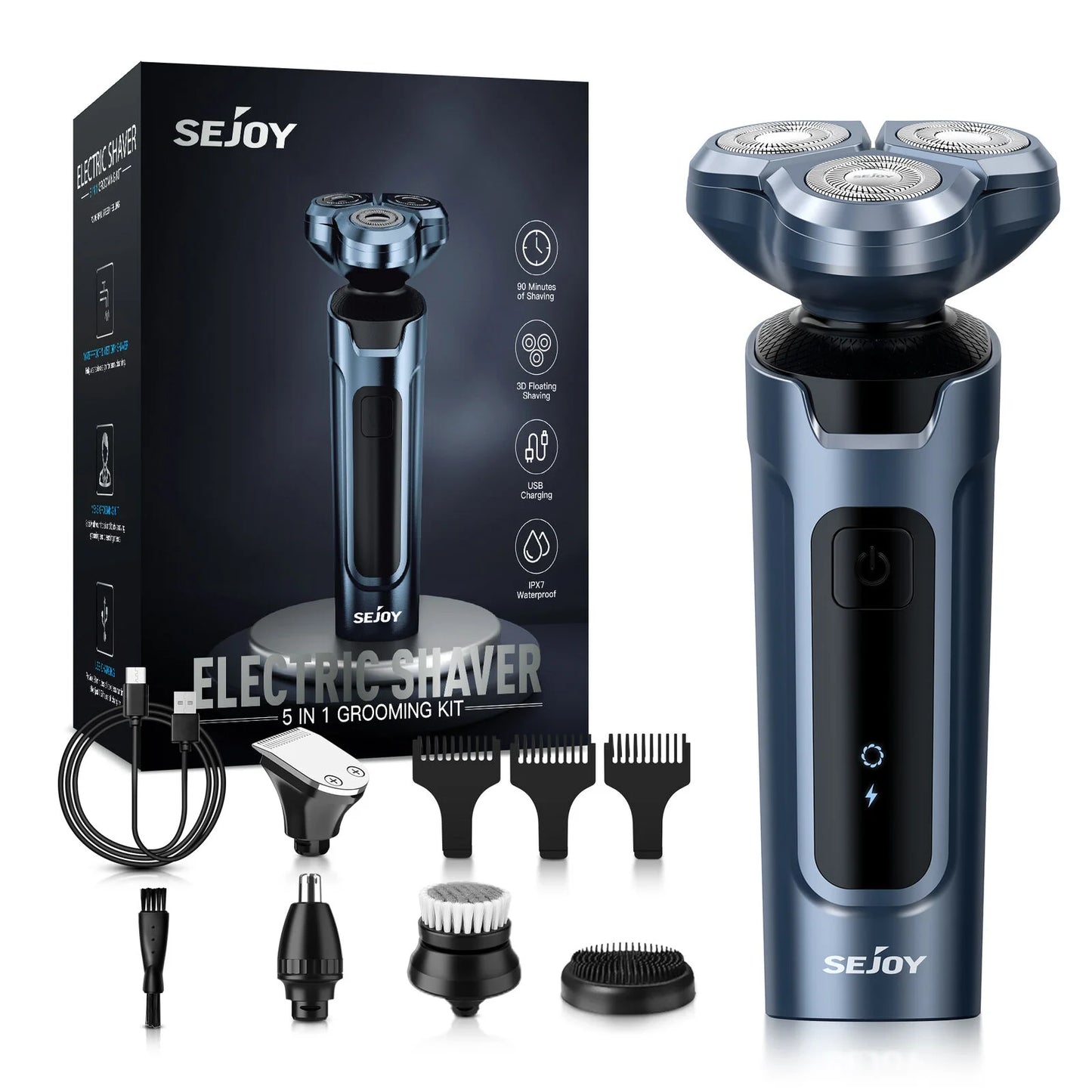 SEJOY 3 In 1 Multifunction Mens Electric Shaver Powerful Beard Nose Hair Trimmer