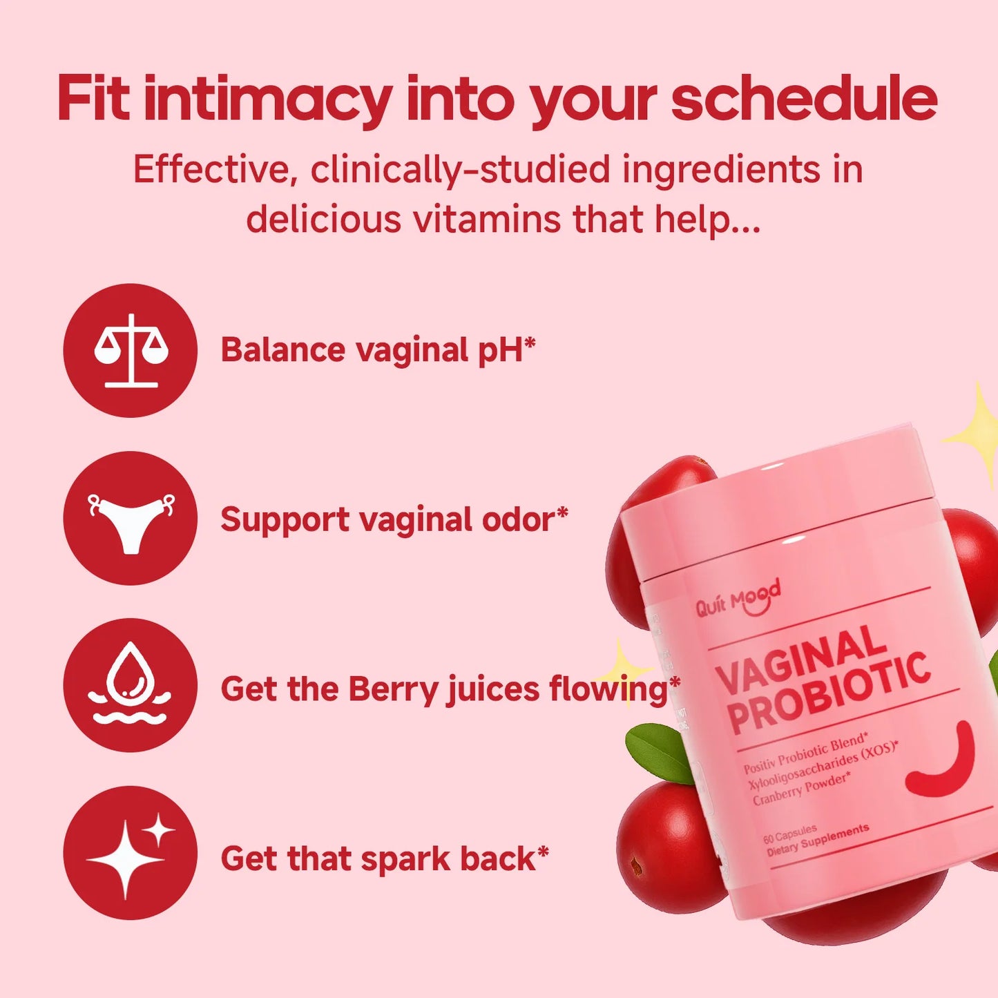 Quitmood Queen's Female-Focused Once-daily  complete V- Probiotics for Women - pH Balance, Odor Control, Yeast & Flora