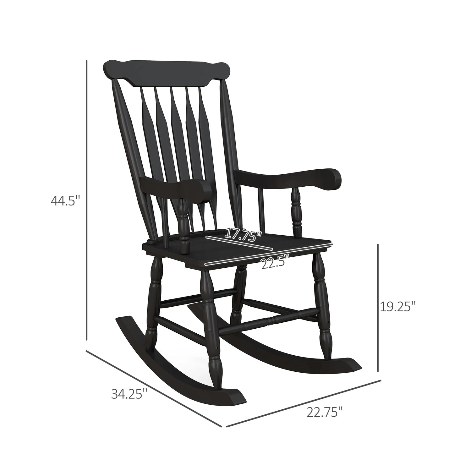 Outsunny 350 lbs Outdoor Wood Rocking Chair with High Back for Patio Black