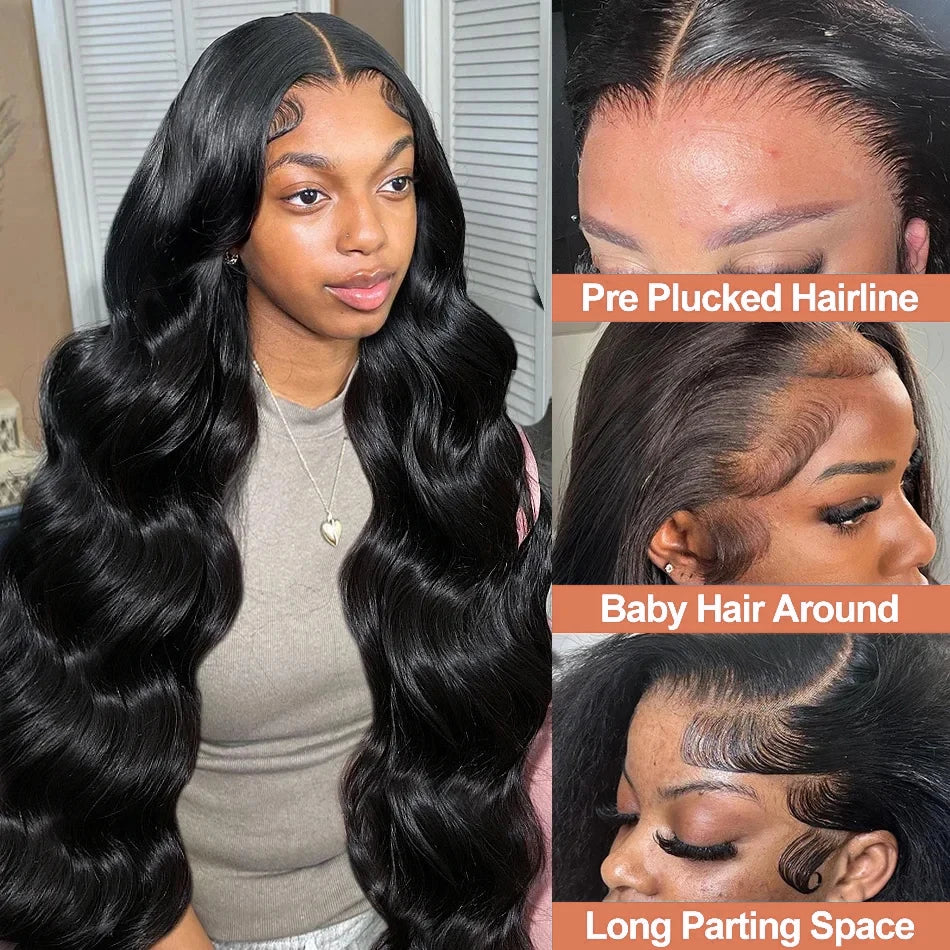 30 40 Inch Lace Front Wig 200 Density 13x6 HD Transparent Body Wave Lace Frontal Human Hair Wig PrePlucked Glueless For Women