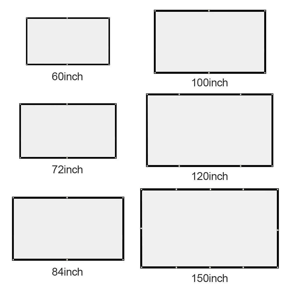 16:9 Simple Projector Curtain Anti-Light 60/72/84/100/120/150 inch Portable HD Display Screen for Home Cinema Outdoor Office