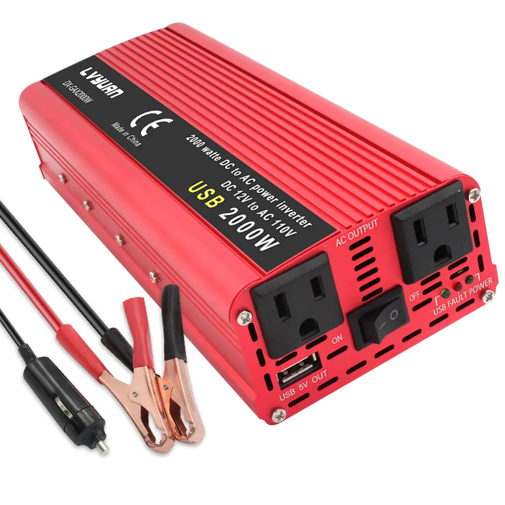AC110V Power Inverter DC/AC 12V to 120V Car Inversor Socket 60Hz Outdoor Battery Adapter
