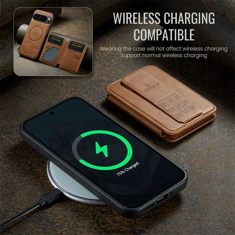 Magsafe Magnetic Leather Phone Case for Google Pixel 9 10 Pro XL 8 8A 8Pro 7 7Pro 7A Wallet Cards Slot Holder Pocket Cover