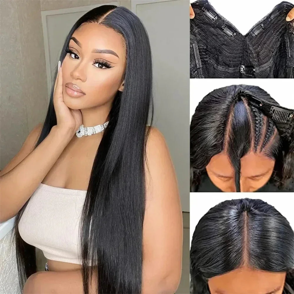 16-32 Inch Straight V Part Wig 100% Human Hair For Women Straight Wigs  Remy Hair 200% Density