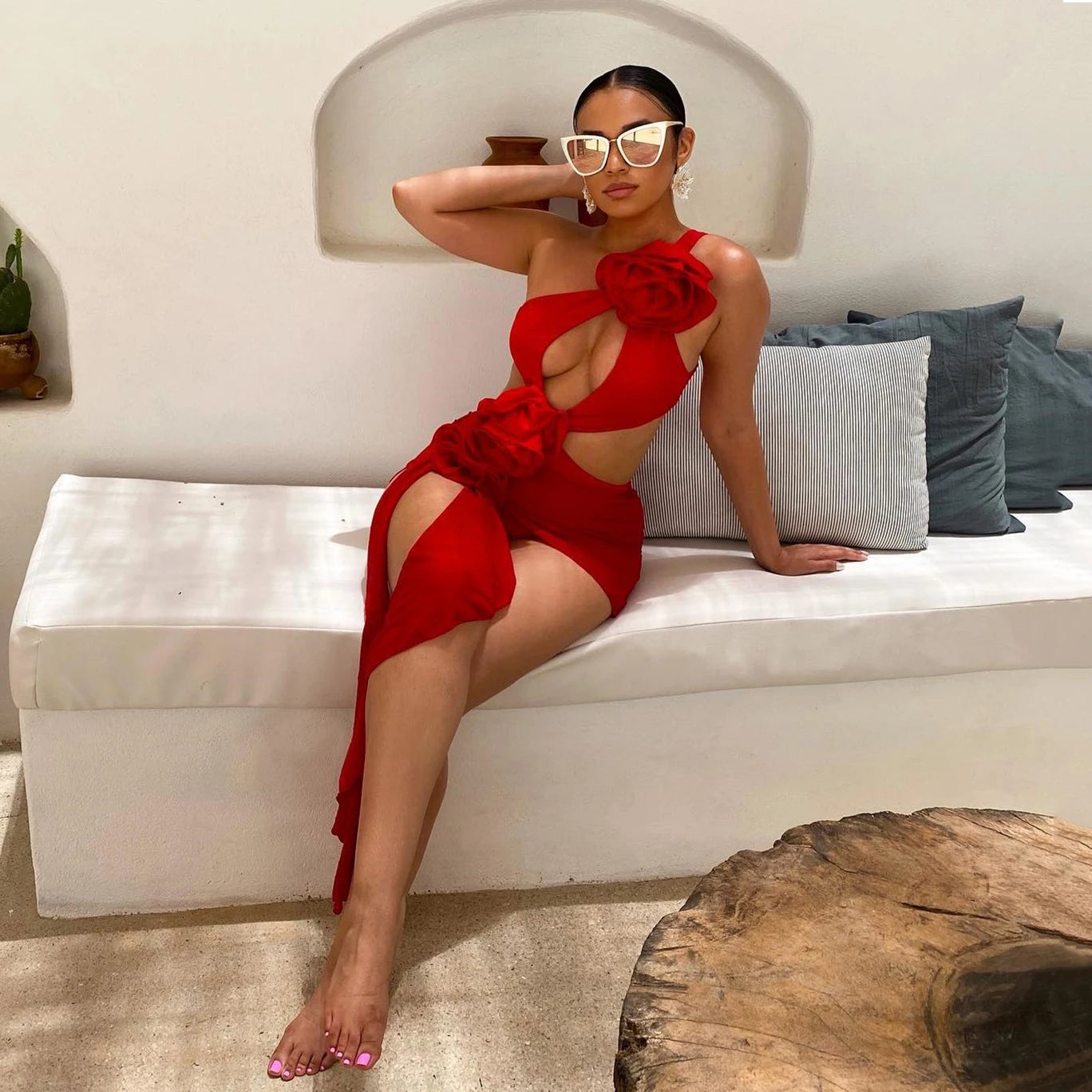2025 Red Flower Swimsuit With Cover Up Desire Swim Suit Luxury Women Swimwear