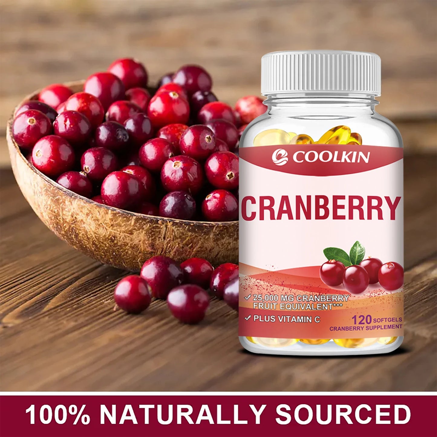 Cranberry - with Vitamin C - Supports Urinary & Immune Health, Bladder Control, Promotes Healthy Kidney Function - 120 Capsules