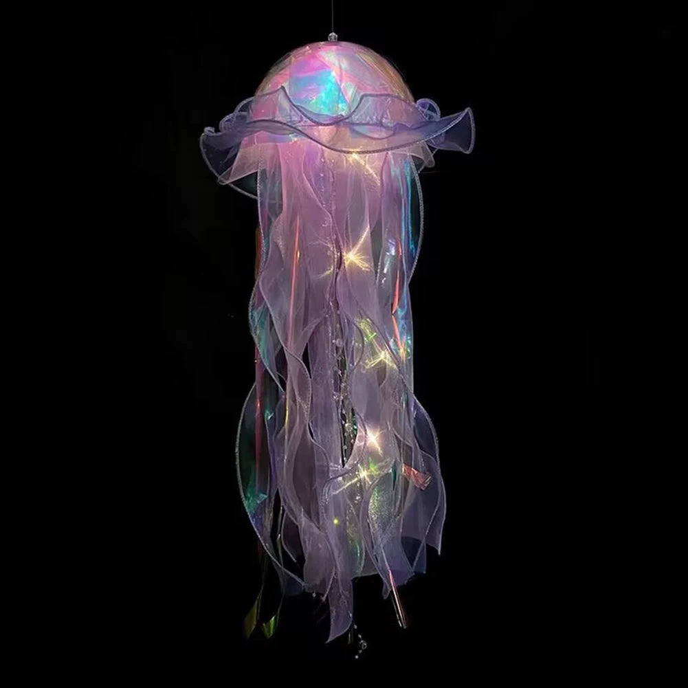 Jellyfish Atmosphere Night Light Button Battery Hanging Ceiling Lantern Realistic with Ribbon&Bead