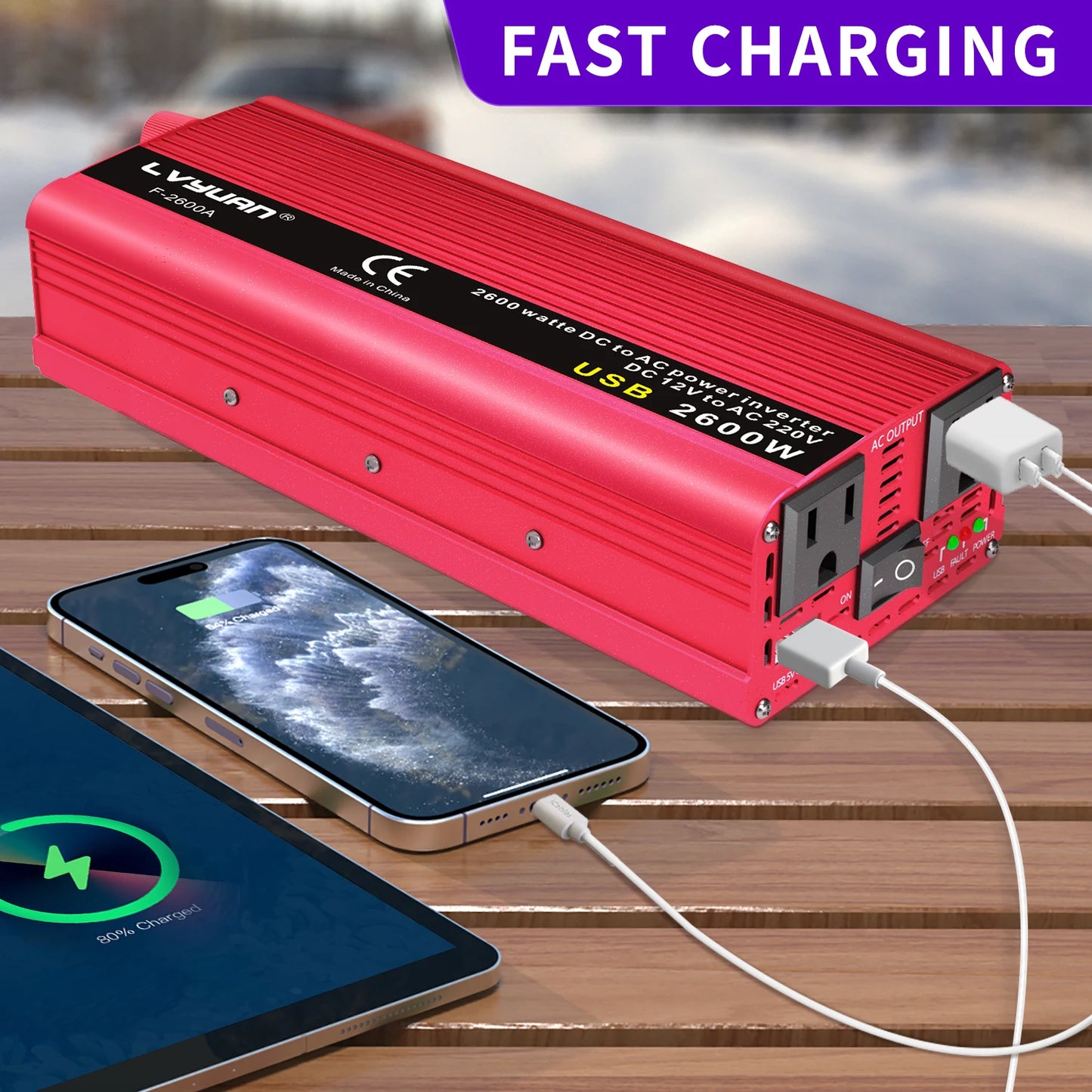AC110V Power Inverter DC/AC 12V to 120V Car Inversor Socket 60Hz Outdoor Battery Adapter