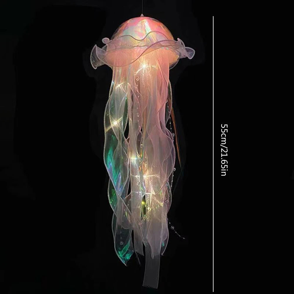 Jellyfish Atmosphere Night Light Button Battery Hanging Ceiling Lantern Realistic with Ribbon&Bead