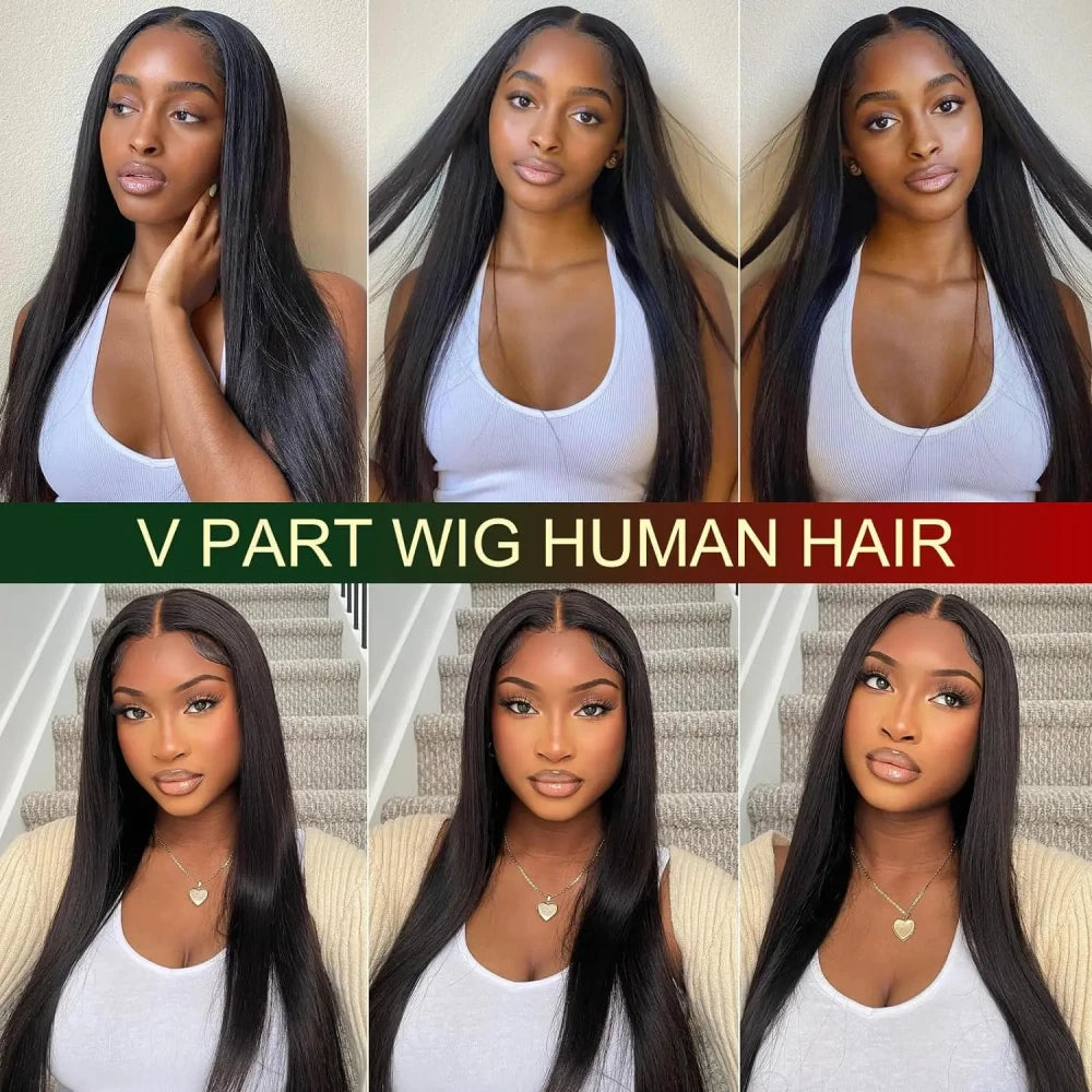 16-32 Inch Straight V Part Wig 100% Human Hair For Women Straight Wigs  Remy Hair 200% Density