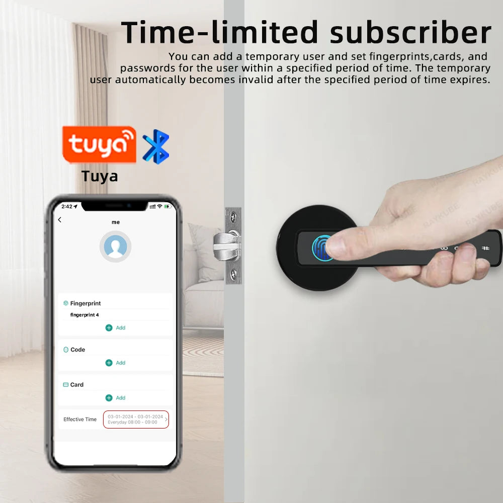RAYKUBE US Free Delivery Tuya BLE Smart Fingerprint Door Lock Electronic Lock