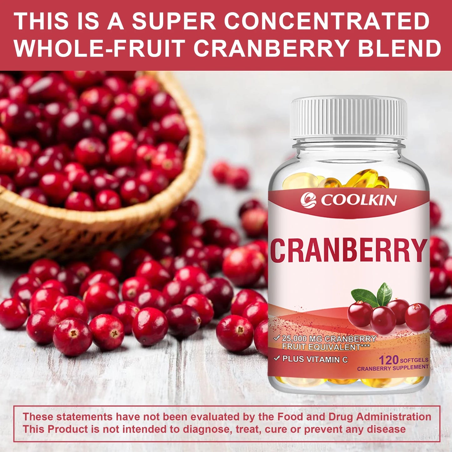 Cranberry - with Vitamin C - Supports Urinary & Immune Health, Bladder Control, Promotes Healthy Kidney Function - 120 Capsules