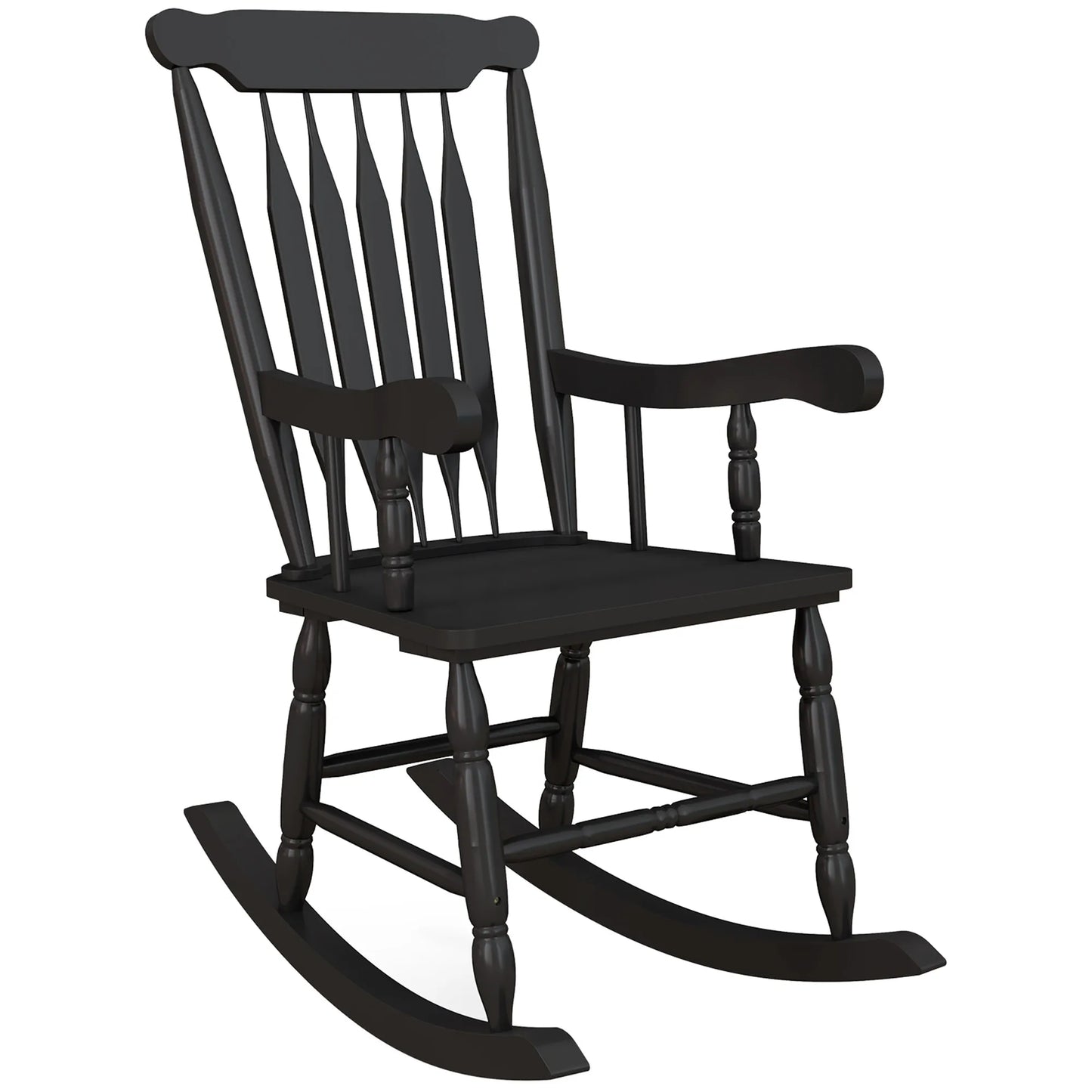 Outsunny 350 lbs Outdoor Wood Rocking Chair with High Back for Patio Black