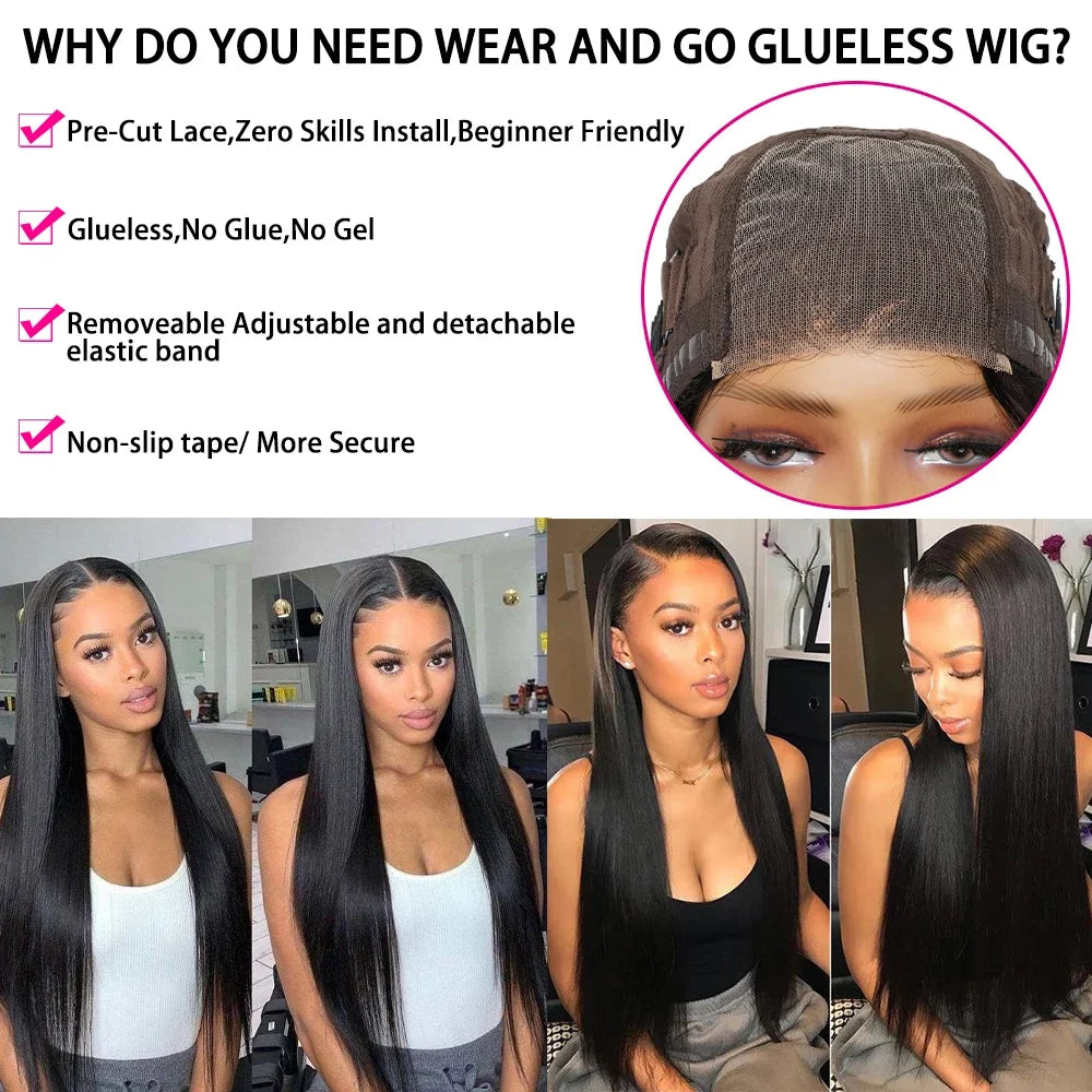 32 34 Inch Straight Wear And Go Glueless Preplucked Human Hair Wigs Ready To Go 4x4 5x5 HD Lace Closure Wig Pre Cut Remy Hair
