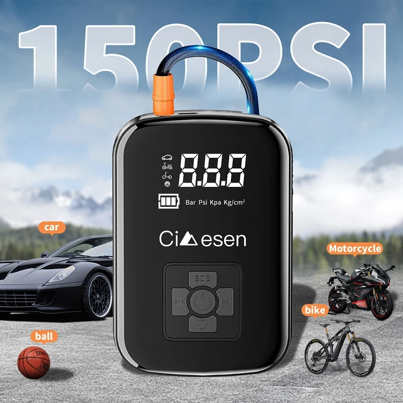 1pc Car Wireless Air Pump 150PSI Portable Electric Tire Inflation For Car Bicycle Motorcycle