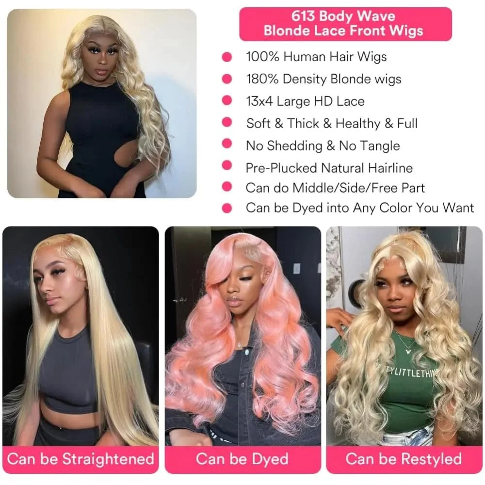 13x6 HD Lace Frontal Wigs Human Hair 613 Blonde 30 Inch Lace Colored Wigs For Women Body Wave Transparent Lace Front Wig