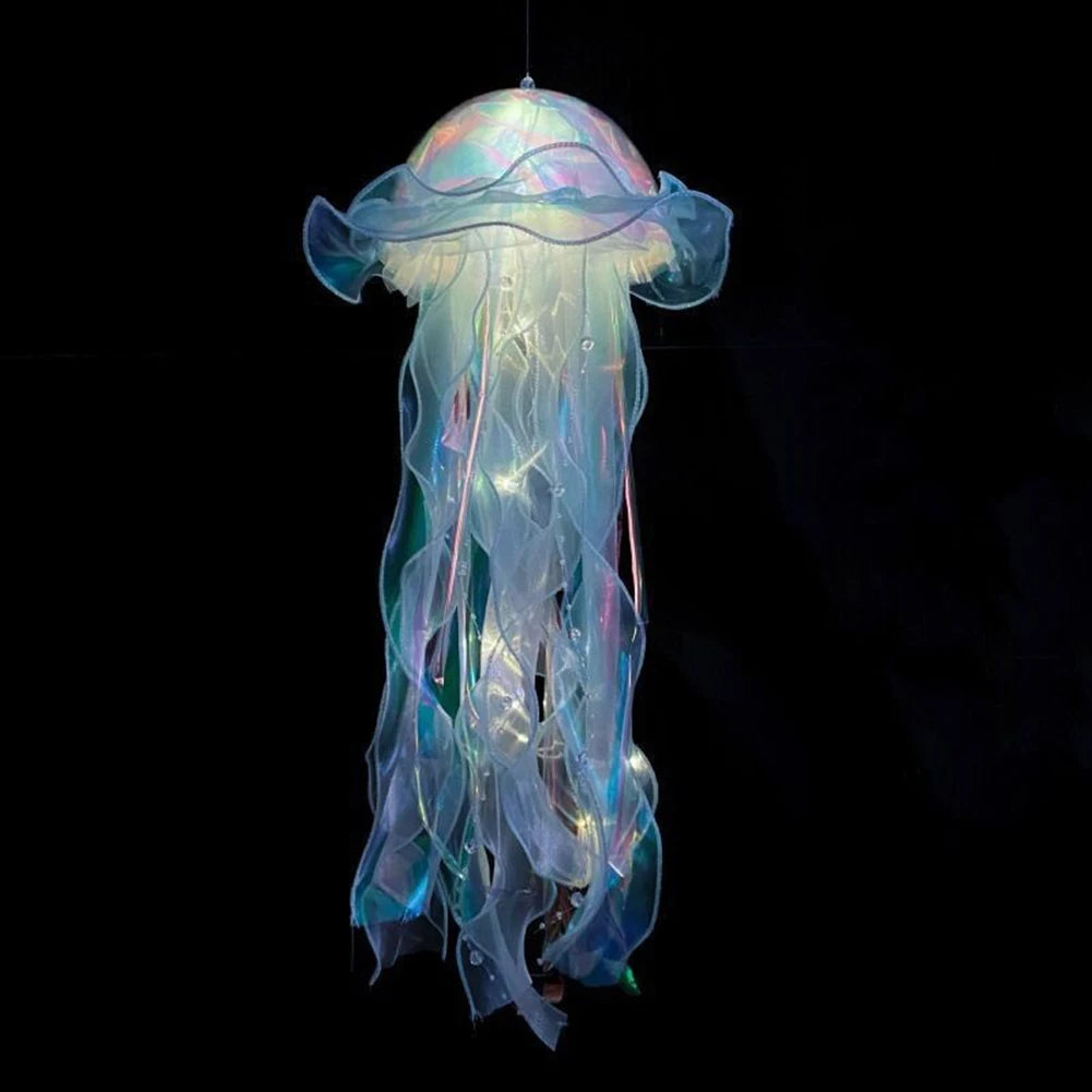 Jellyfish Atmosphere Night Light Button Battery Hanging Ceiling Lantern Realistic with Ribbon&Bead