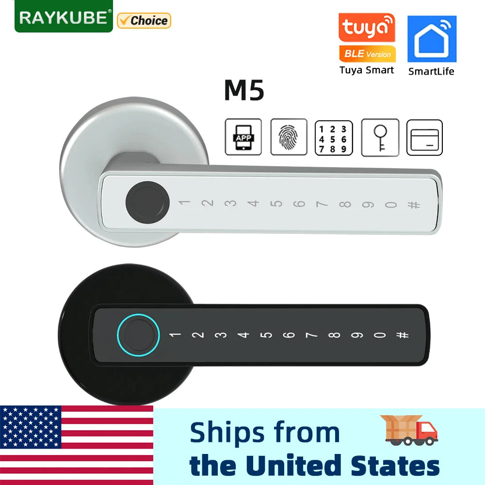 RAYKUBE US Free Delivery Tuya BLE Smart Fingerprint Door Lock Electronic Lock