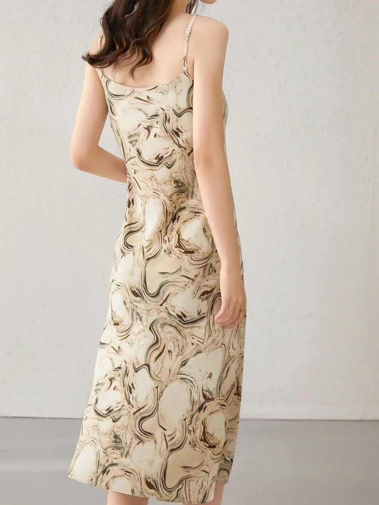 SENTUBILA Midi Print Slip Dresses Women 2025 Spring Summer Fashion Sundress Elegant