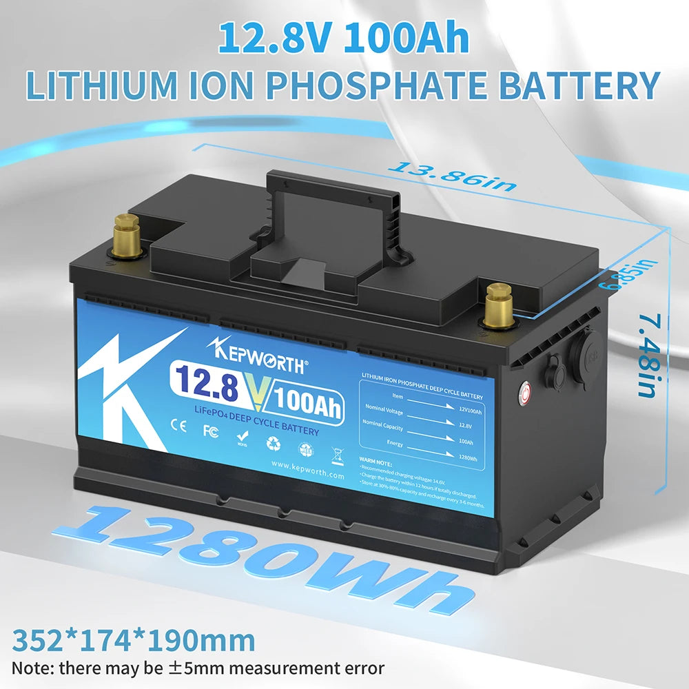 KEPWORTH 12V 100Ah Lithium Iron Phosphate Battery Upgraded BMS 6000 Cycles For RV Campers Golf Cart Off-Road
