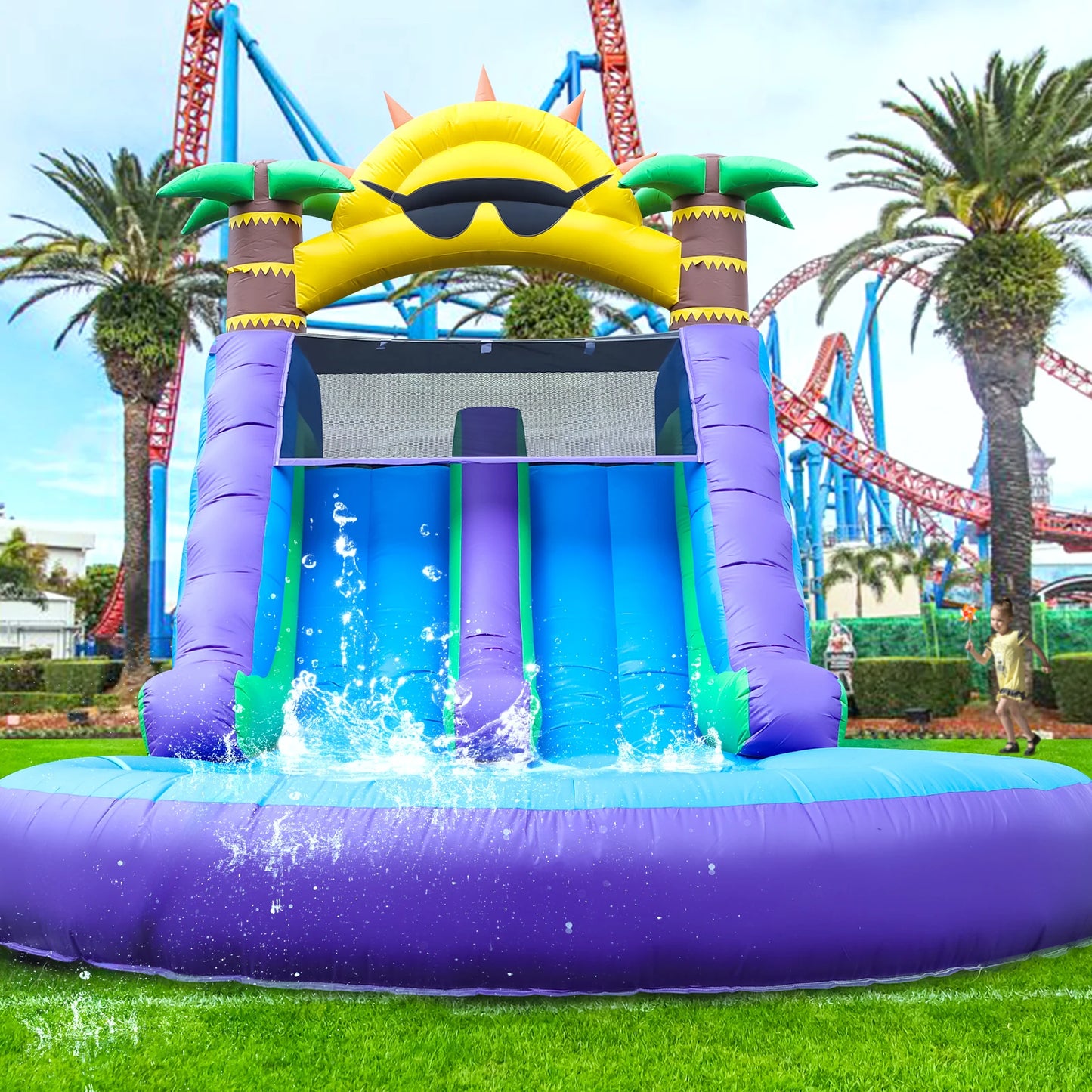 Inflatable Sun flower Outdoor Slides Air Bounce Water amusement Play Equipment Double Slide Bubble Ball Pit