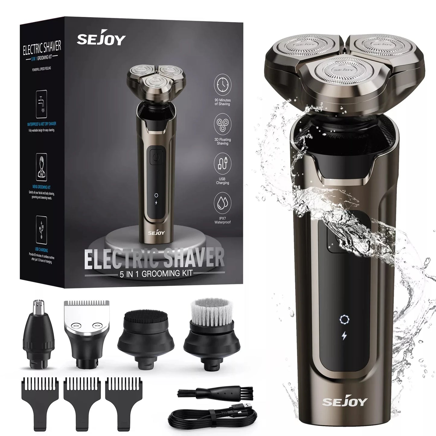 SEJOY 3 In 1 Multifunction Mens Electric Shaver Powerful Beard Nose Hair Trimmer