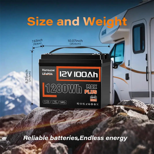 Humsienk LiFePO4 Lithium Battery 12V 100AH MAX With 100A BMS Protect Portable