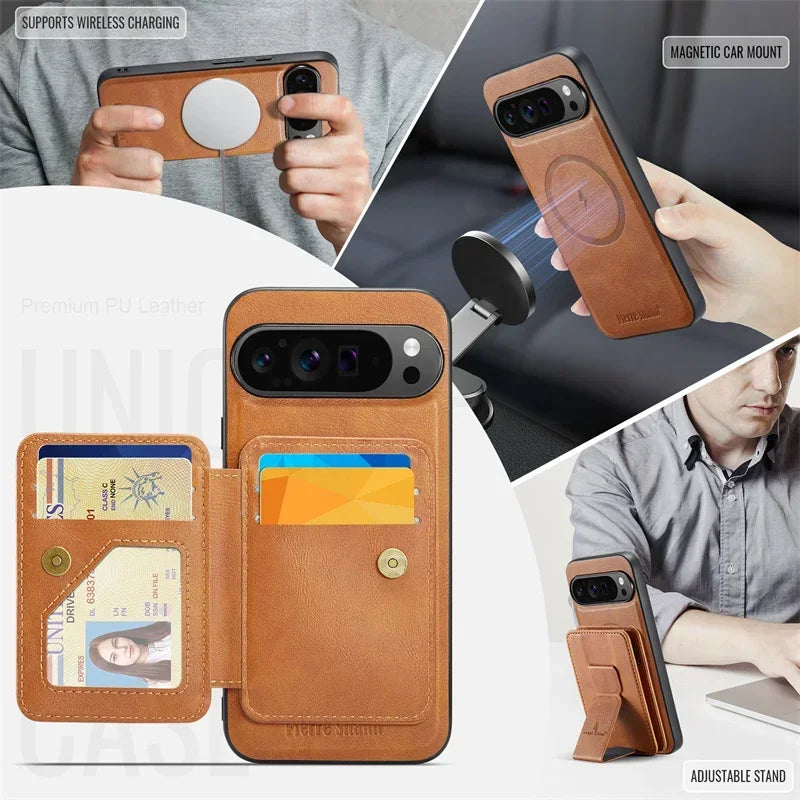 Magsafe Magnetic Leather Phone Case for Google Pixel 9 10 Pro XL 8 8A 8Pro 7 7Pro 7A Wallet Cards Slot Holder Pocket Cover