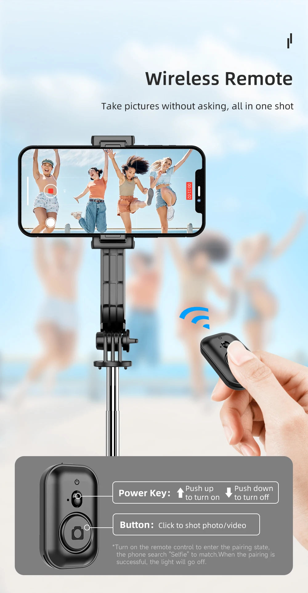 W&O C01 Telescopic Selfie Stick Tripod Monopod Stand Mobile Phone Support Wireless Gimbal Stabilizer Holder