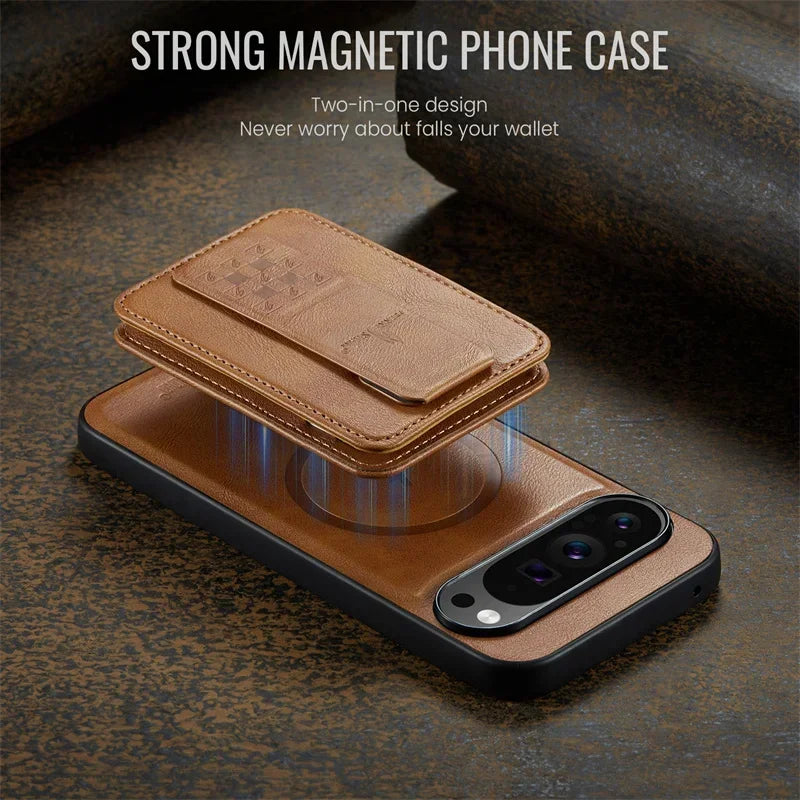 Magsafe Magnetic Leather Phone Case for Google Pixel 9 10 Pro XL 8 8A 8Pro 7 7Pro 7A Wallet Cards Slot Holder Pocket Cover