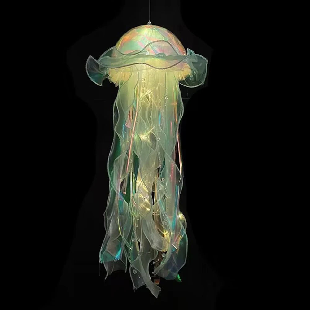 Jellyfish Atmosphere Night Light Button Battery Hanging Ceiling Lantern Realistic with Ribbon&Bead