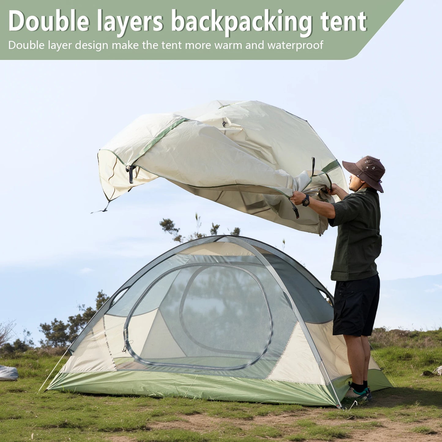 BISINNA Ultralight Outdoor Camping Tent 2 Person Double Layer Waterproof Portable