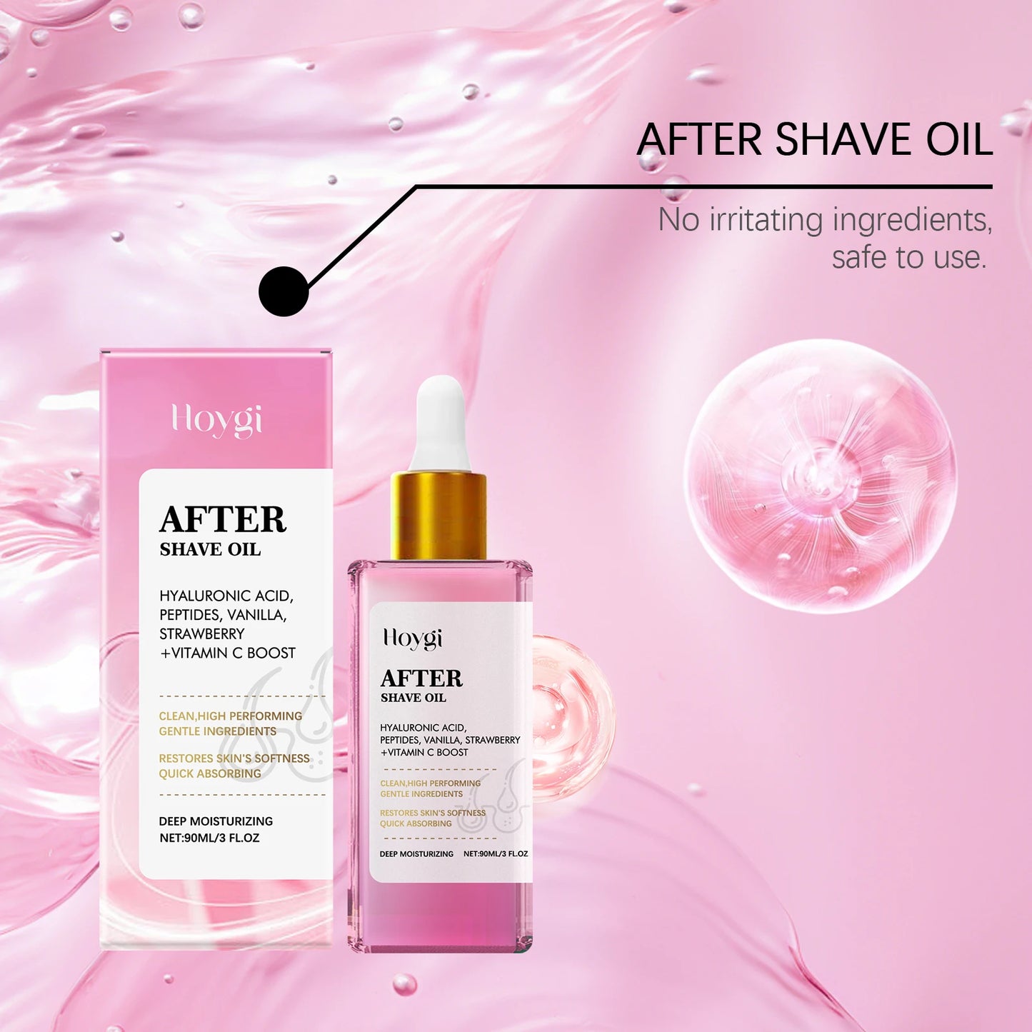 Hoygi 90ml After Shave Oil Repair Body Strawberry Flavor Smooth Skin Soothe Discomfort Nourish Hydrating Skin