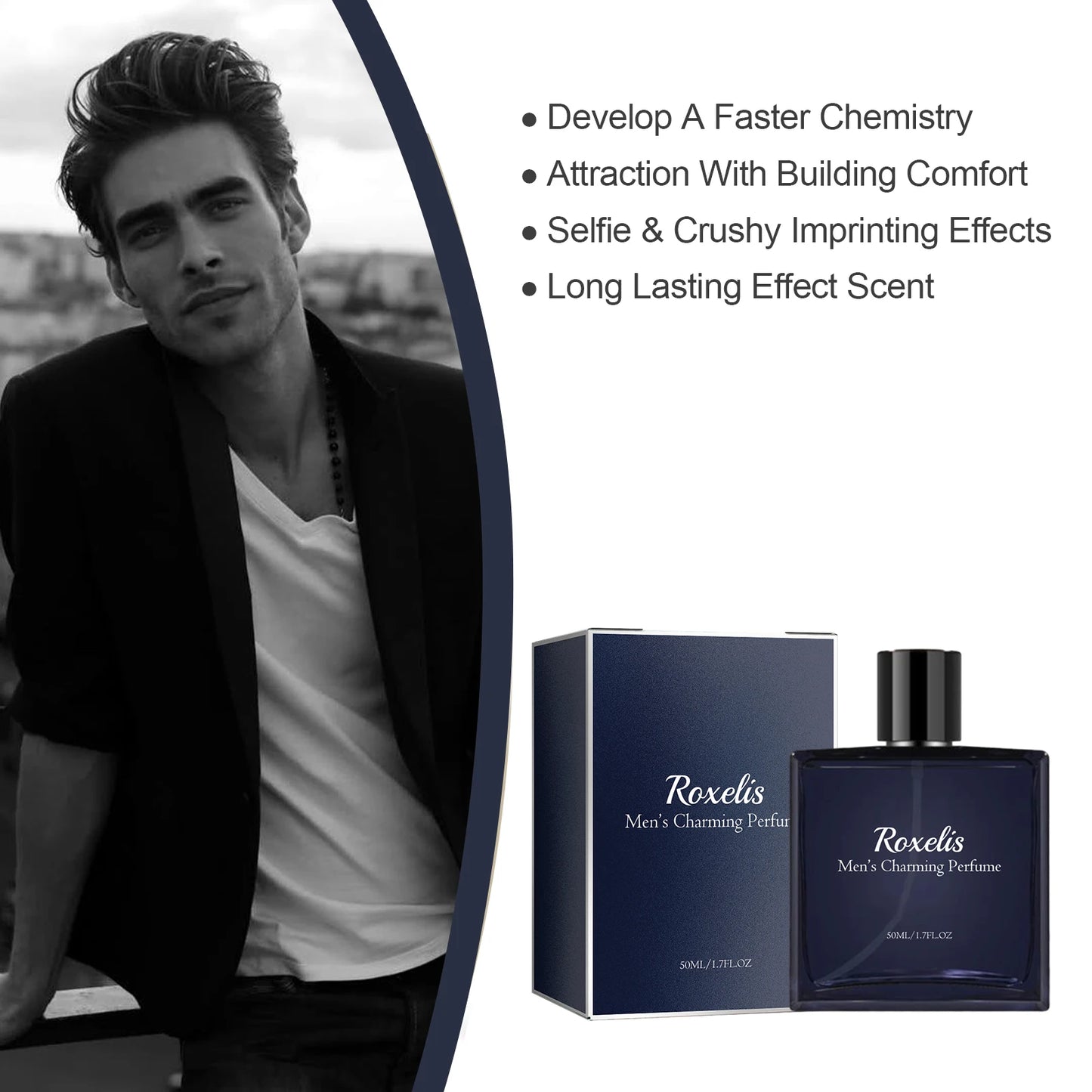 Roxelis 50ml Men Glamour Perfume Spray Cologne Light Fragrance Fresh Pheromone Romantic  Charming Perfume