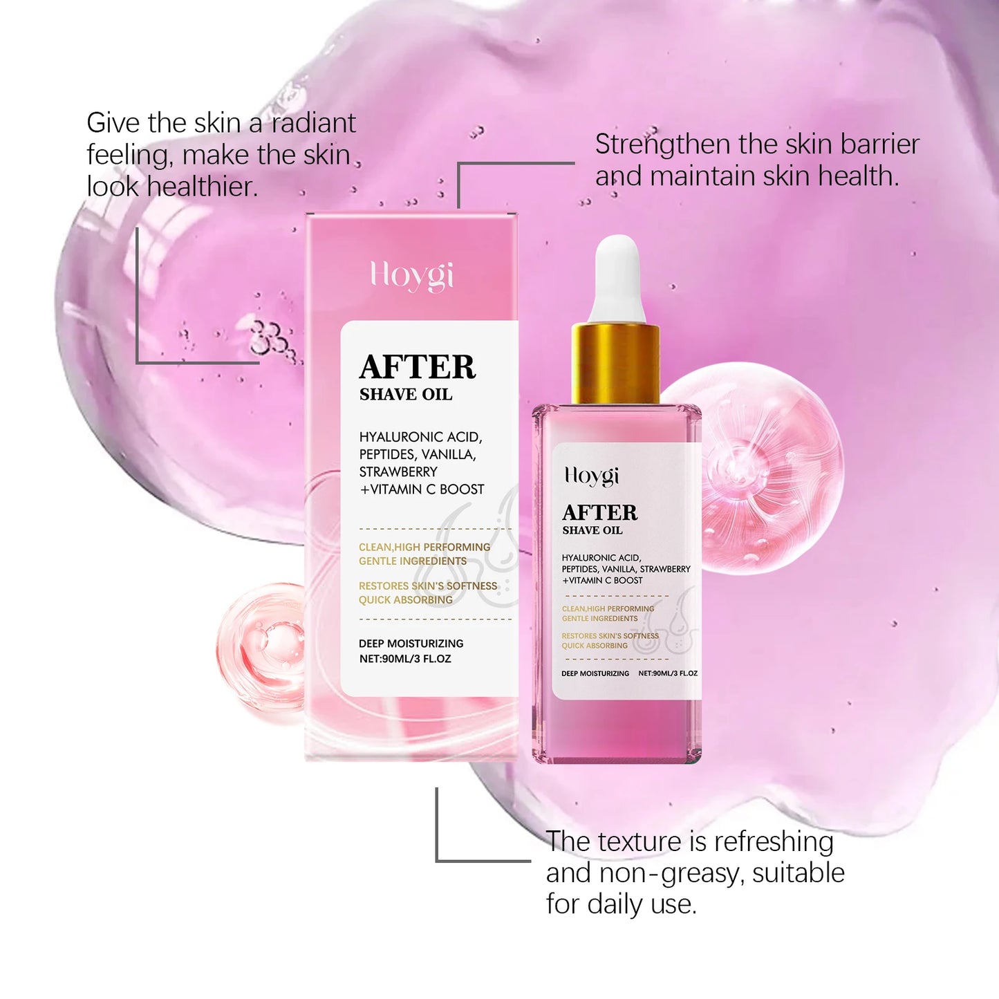 Hoygi 90ml After Shave Oil Repair Body Strawberry Flavor Smooth Skin Soothe Discomfort Nourish Hydrating Skin