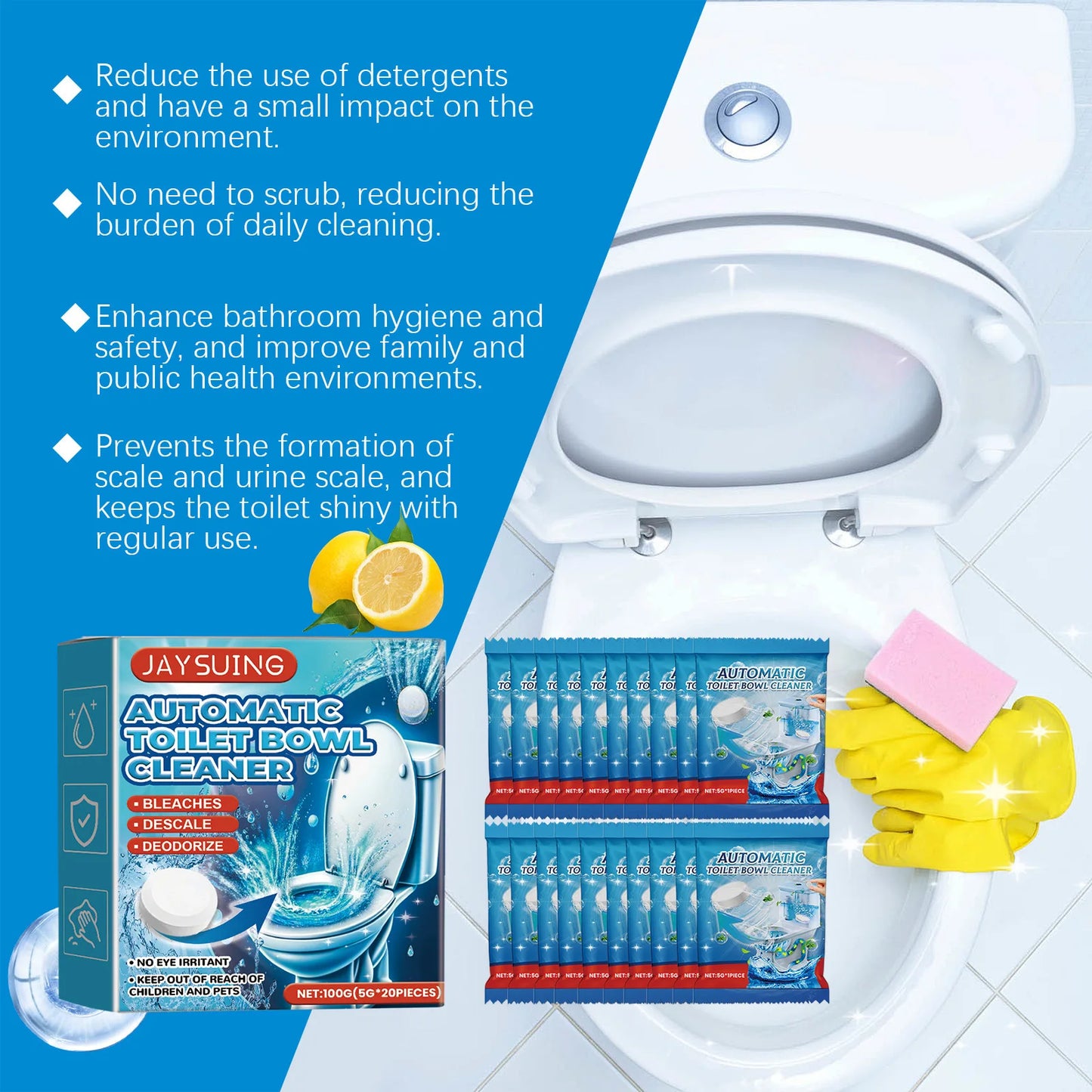 Jaysuing 20pcs Toilet Bowl Cleaner Descaling Deodorizing Urine Odor Stain Remover Tank Decontamination Bathroom Cleaning Tablets
