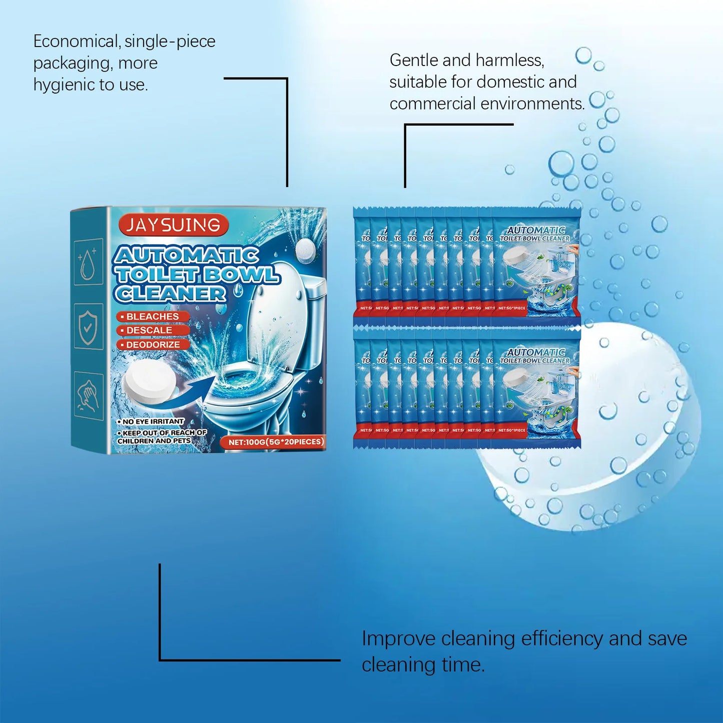 Jaysuing 20pcs Toilet Bowl Cleaner Descaling Deodorizing Urine Odor Stain Remover Tank Decontamination Bathroom Cleaning Tablets