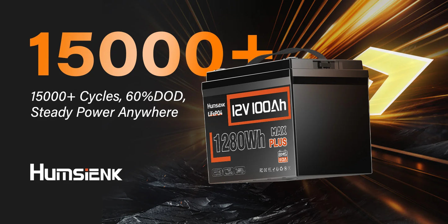 Humsienk LiFePO4 Lithium Battery 12V 100AH MAX With 100A BMS Protect Portable